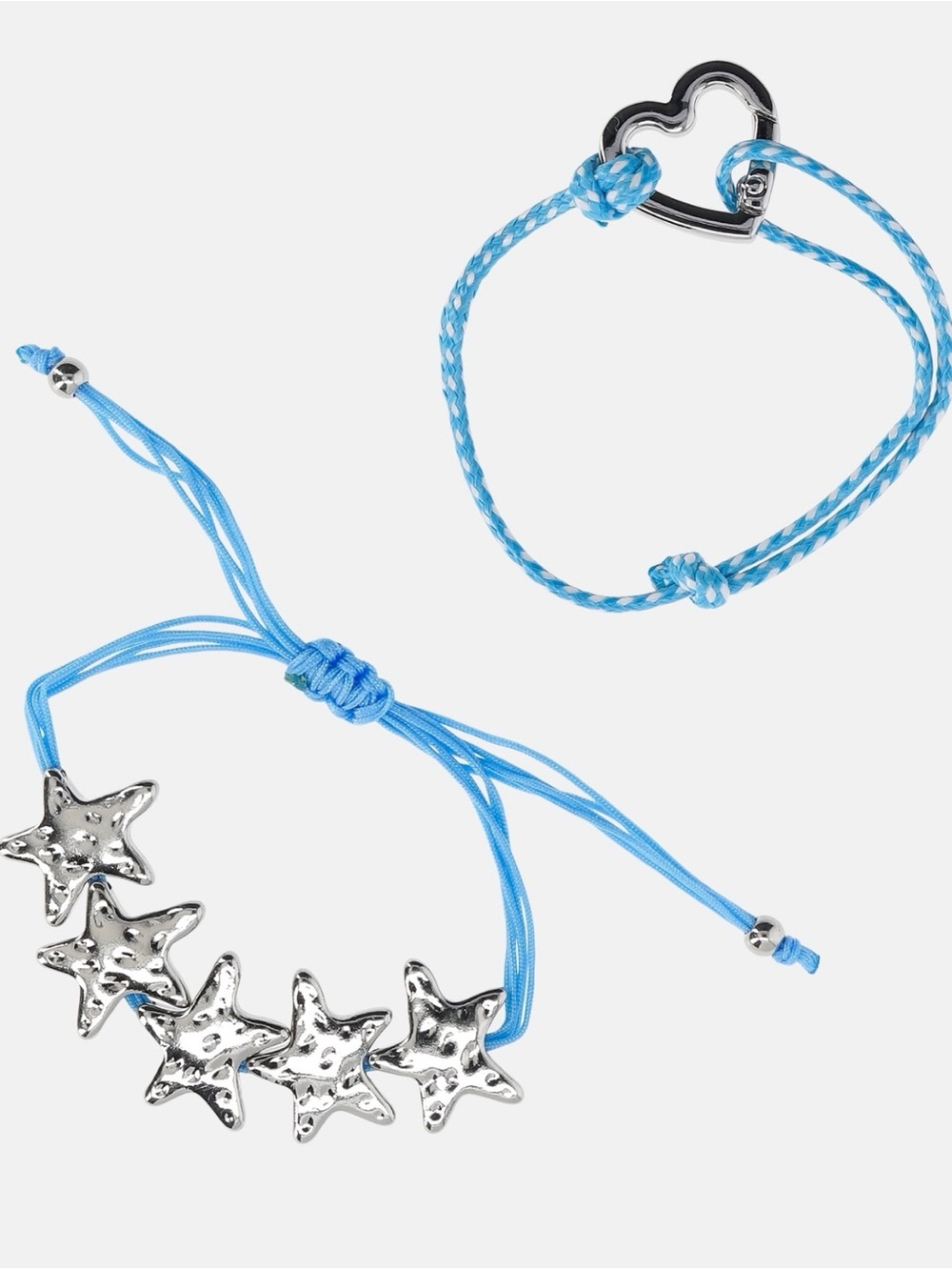 No Boundaries Silver-Tone Pull-Through Cord Hammered Star & Heart Bracelets Set